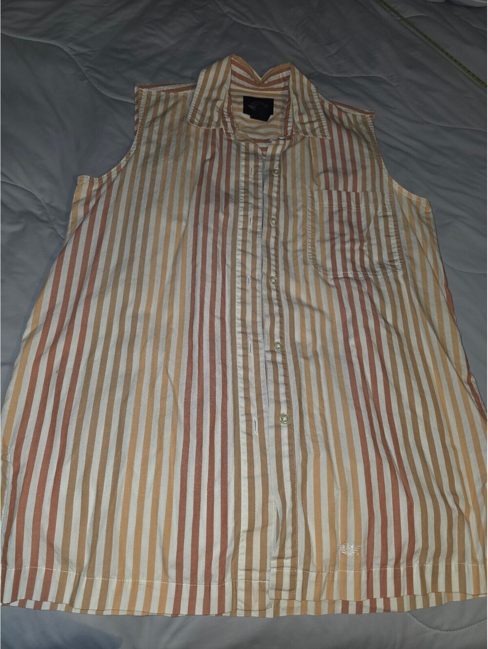 Vintage  Dockers Sleeveless Striped Front Button Up Blouse Size S - orange/rose